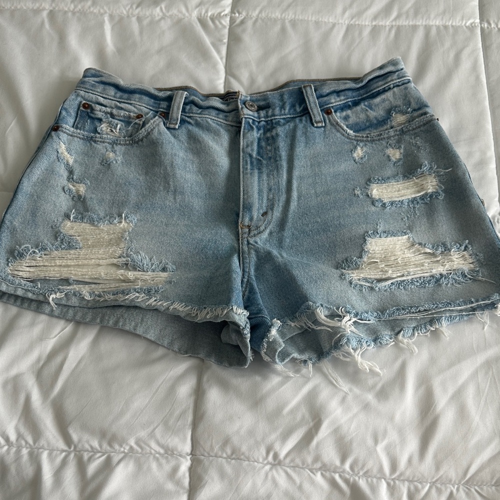 Abercrombie & Fitch Light Blue Distressed Denim Cutoff Shorts